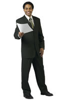 Businessman holding out paper
