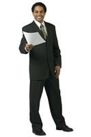 Businessman holding out paper